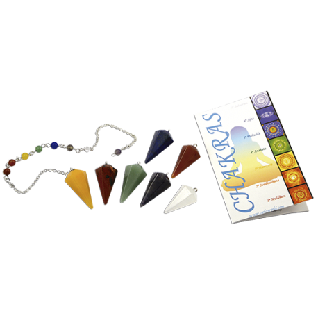 PENDULO MINERAL SET SIETE CHAKRAS CON CADENA REF 12940007 PENDULO MINERAL SET SIETE CHAKRAS CON CADENA REF 12940007