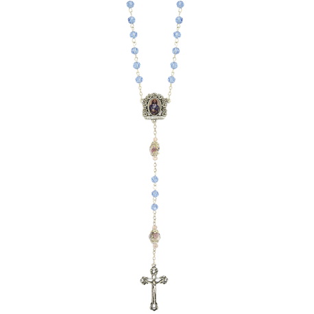 ROSARIO CRISTAL TALLADO AZUL 6mm PATER CON ROSA 10mm ROSARIO CRISTAL TALLADO AZUL 6mm PATER CON ROSA 10mm