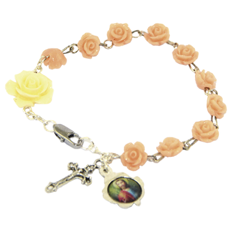 PULSERA BRAZALETE SIMIL CORAL ROSA FLOR 15MM PULSERA BRAZALETE SIMIL CORAL ROSA FLOR 15MM