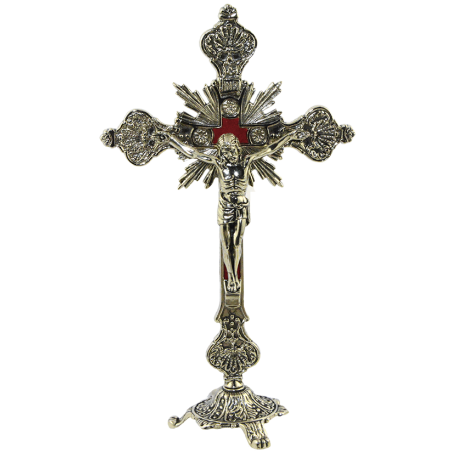 CRUZ METAL BARROCA NIQUEL CON BASE 23X13CM APROX CRUZ METAL BARROCA NIQUEL CON BASE 23X13CM APROX