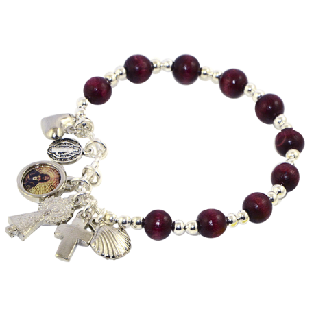 PULSERA MADERA MORADO SANTOS Y ABALORIOS PULSERA MADERA MORADO SANTOS Y ABALORIOS