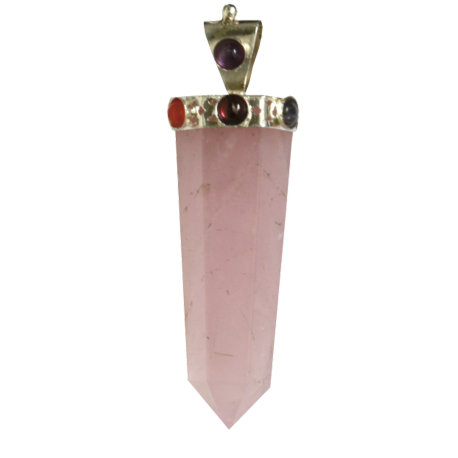 COLGANTE CORONA CHAKRAS CUARZO ROSA 6CM COLGANTE CORONA CHAKRAS CUARZO ROSA 6CM