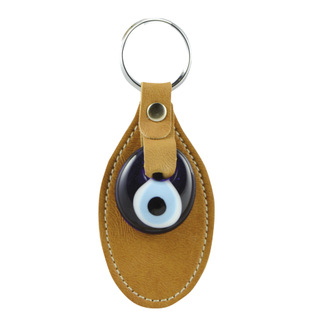 LLAVERO OJO TURCO CUERO MARRON CLARO 8CM/3CMØ LLAVERO OJO TURCO CUERO MARRON CLARO 8CM/3CMØ