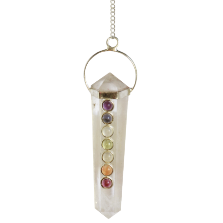 PENDULO CHAKRAS BITERMINADO CUARZO CISTAL 6CM PENDULO CHAKRAS BITERMINADO CUARZO CISTAL 6CM