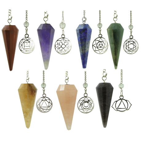 PENDULO CHAKRAS CON SIMBOLO SET 7 UNIDADES 4CM PENDULO CHAKRAS CON SIMBOLO SET 7 UNIDADES 4CM