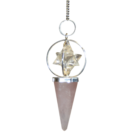 PENDULO MERKABA CUARZO ROSA CUARZO CRISTAL 8 cm PENDULO MERKABA CUARZO ROSA CUARZO CRISTAL 8 cm