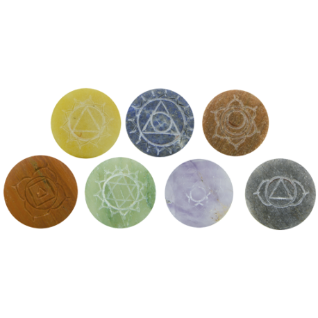 SET CHAKRAS SIMBOLOS REDONDO SEMIPULIDO 3CM SET CHAKRAS SIMBOLOS REDONDO SEMIPULIDO 3CM