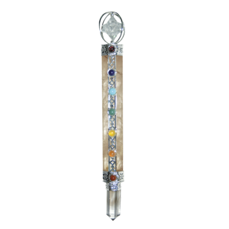 VARITA PODER CUARZO ROSA CHAKRAS 18,5 cm VARITA PODER CUARZO ROSA CHAKRAS 18,5 cm