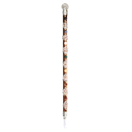 VARITA PODER SIMBOLOS CHAKRAS PUNTA BOLA CUARZO CRISTAL 27,5CM VARITA PODER SIMBOLOS CHAKRAS PUNTA BOLA CUARZO CRISTAL 27,5CM